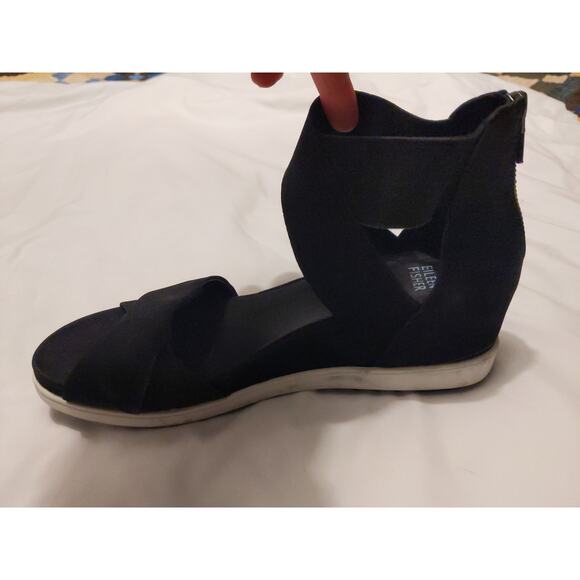 Eileen Fisher Women's 8.5 Black Sport Wedge Sandals Crossover Comfort NEW - Picture 5 of 11